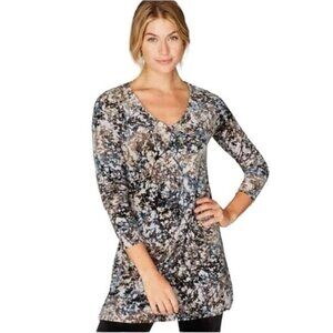 Pure Jill by J. Jill Velour Tunic Top Blue Brown Calm Vines Size S